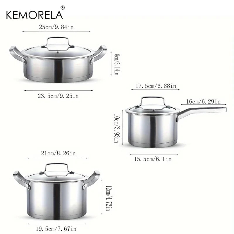 Batterie de casseroles en acier inoxydable 16/20/24 cm